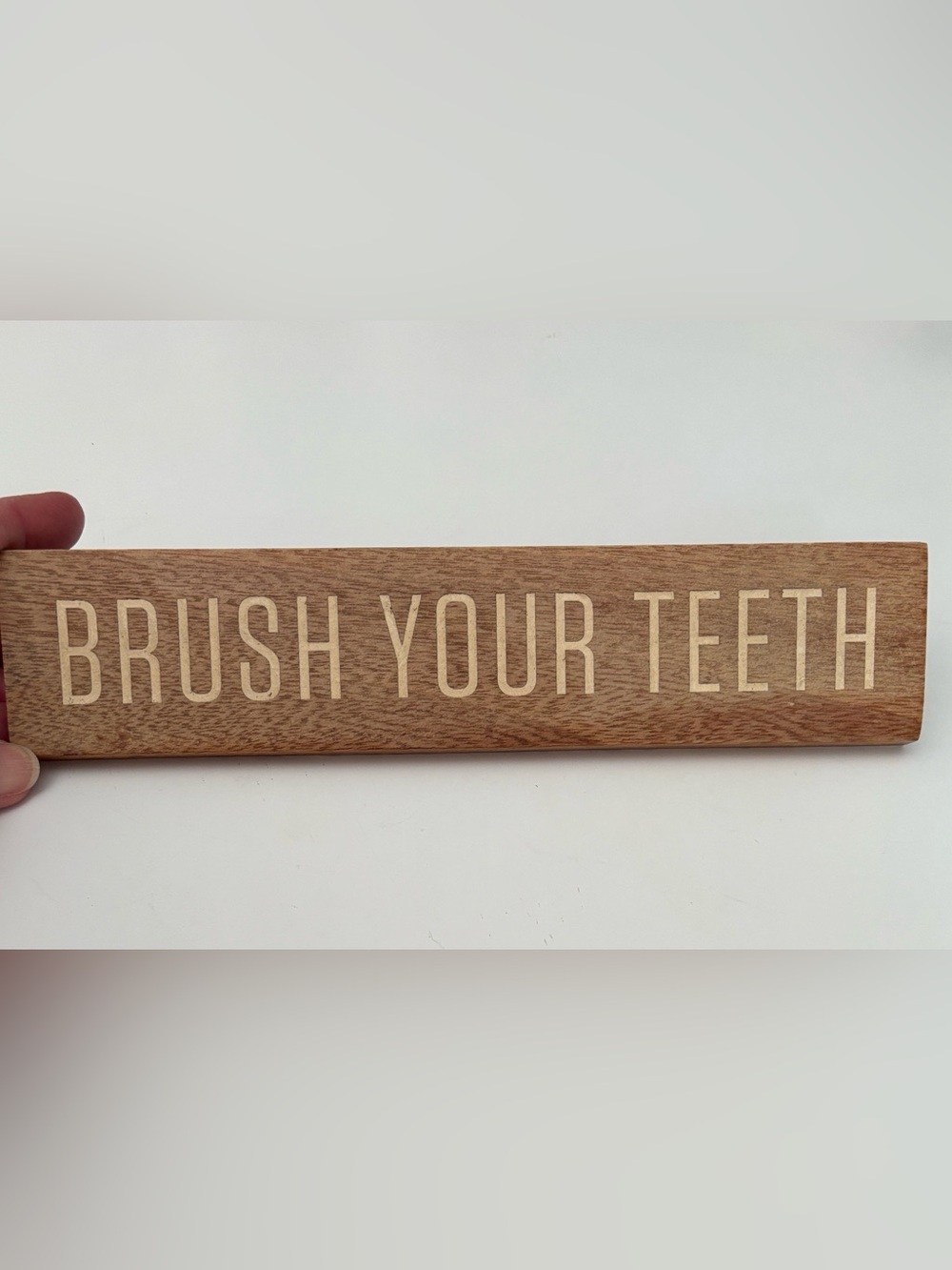 Hearth & Hand Wooden "Brush Your Teeth" Vanity Sign - Brown and Cream